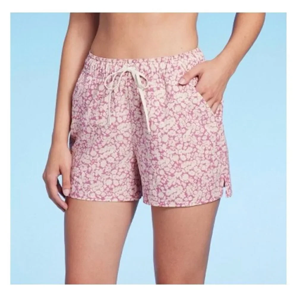 Kona Sol Pink and White Floral Board Shorts With Brief Size Large